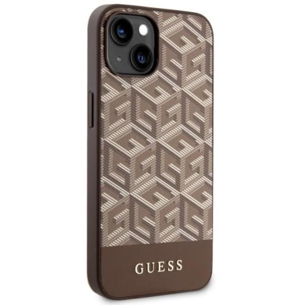 Guess iPhone 14 -mobiilikotelo MagSafe GCube Stripes - ruskea