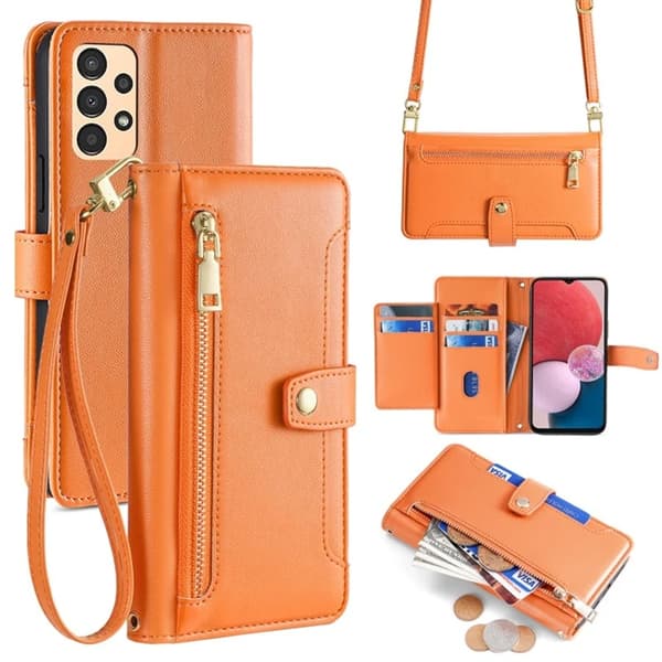 Galaxy A13 4G Konstläder Plånboksfodral Anti-Drop - Orange Orange