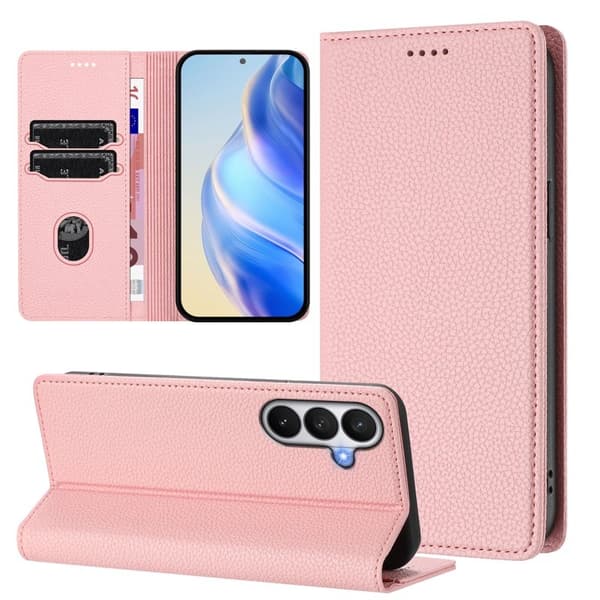 LITCHI Samsung Galaxy S26 / S26 Pro Plånboksfodral Konstläder RFID Skydd - Rosa
