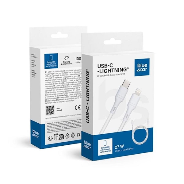 Blue Star USB-C till Lightning kabel 1m 27W - Vit