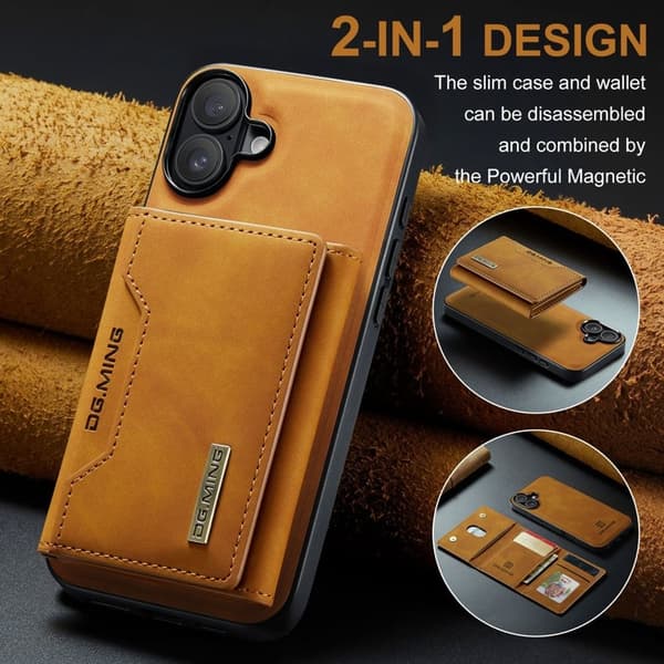 DG.MING M2 Series Mobilskal till iPhone 16 PU+PC+TPU - Brun