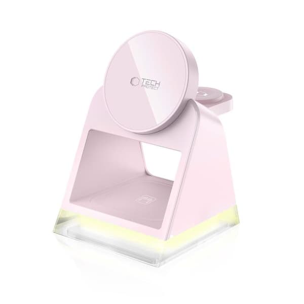 Tech-Protect trådløs oplader Magsafe iPhone Apple Watch AirPods (lyserød) Rosa