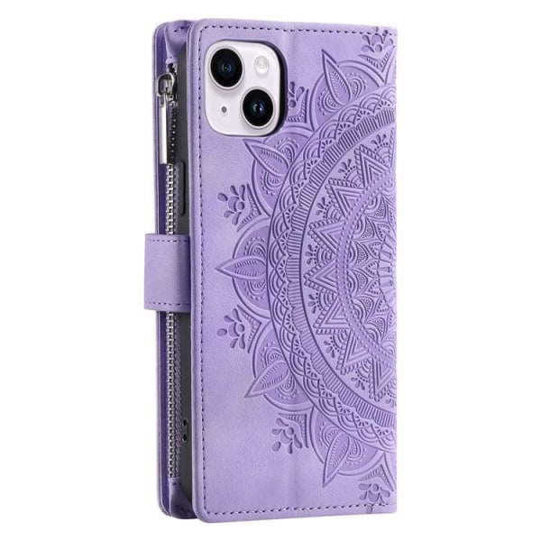 iPhone 15 Plus pung etui Mandala Flower Imprinted - Lilla