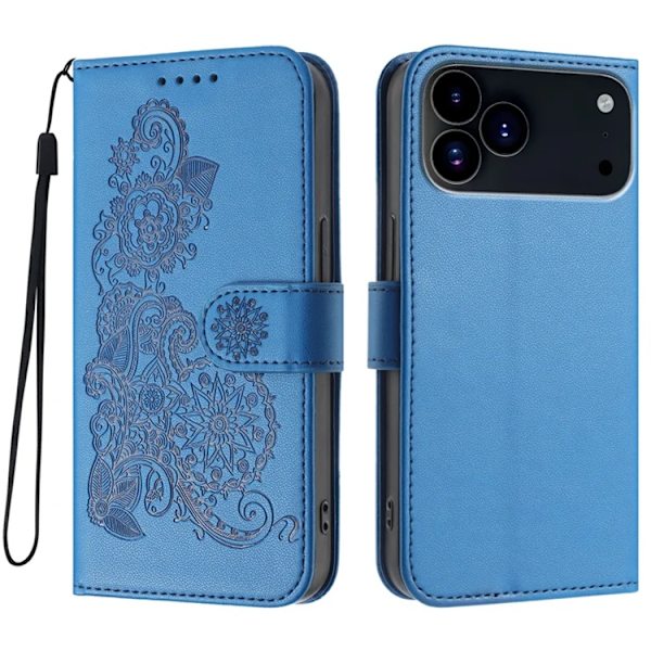 iPhone 17 Pro Max Plånboksfodral Mandala Flower Blå