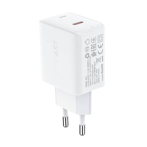 Acefast GaN Väggladdare USB-C 30W - Vit Vit