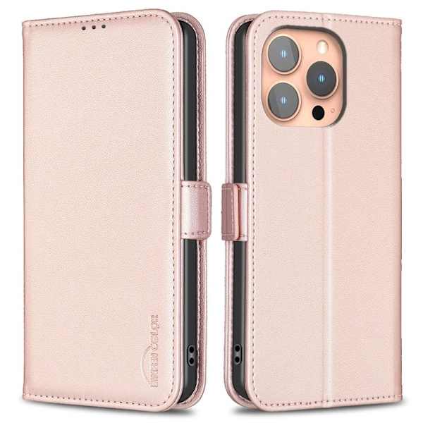 BINFEN COLOR BF31 iPhone 16 Pro Plånboksfodral Konstläder - Rosa