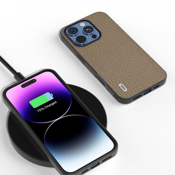 ABEEL Mobilskal till iPhone 16 Pro Max TPU + Äkta Läder Skydd - Grå