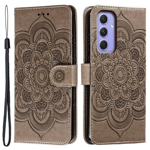Samsung Galaxy S26 Plånboksfodral Konstläder Mandala Tryck - Grå