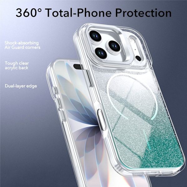 Mobilskal till iPhone 17 Pro Max MagSafe Shockproof Glitter Gradient - Blå Grön