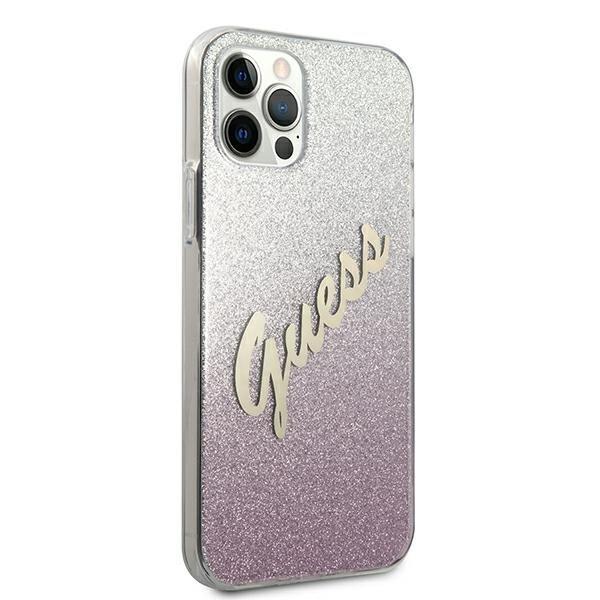 Guess iPhone 12 Pro Max Cover Glitter Gradient Script - vaaleanpunainen Pink