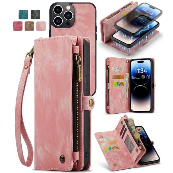 CASEME 008 Series Mobilskal till iPhone 13 Pro Max 2-i-1 TKonstLäder Rosa