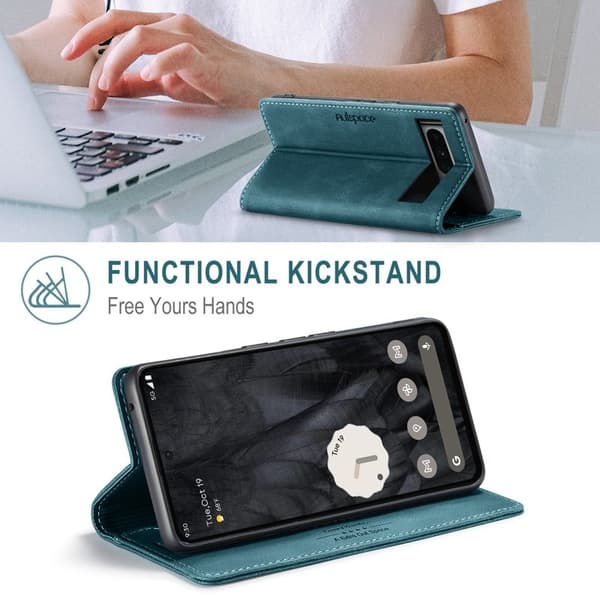 AUTSPACE Google Pixel 8 Pro Wallet Fodral KonstLäder - Blå