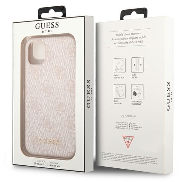 Guess Telefontaske til iPhone 11 Pink MagSafe 4G Metal Logo - Guld