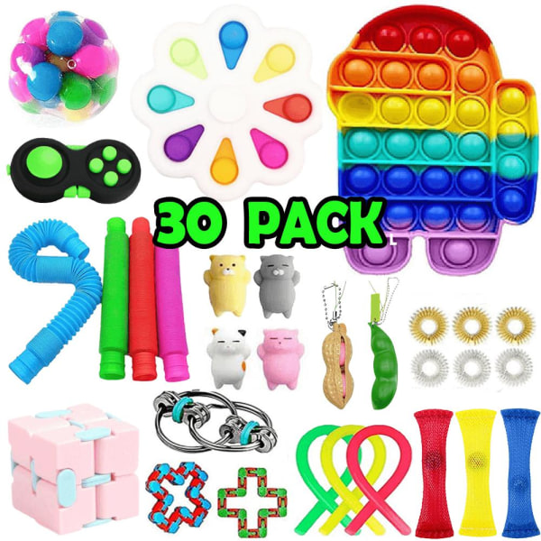 30 Pack Fidget Toy Set Pop it Sensory Lelu aikuisille ja lapsille (L)  Multicolor 0e26 | Multicolor | 200 | Fyndiq