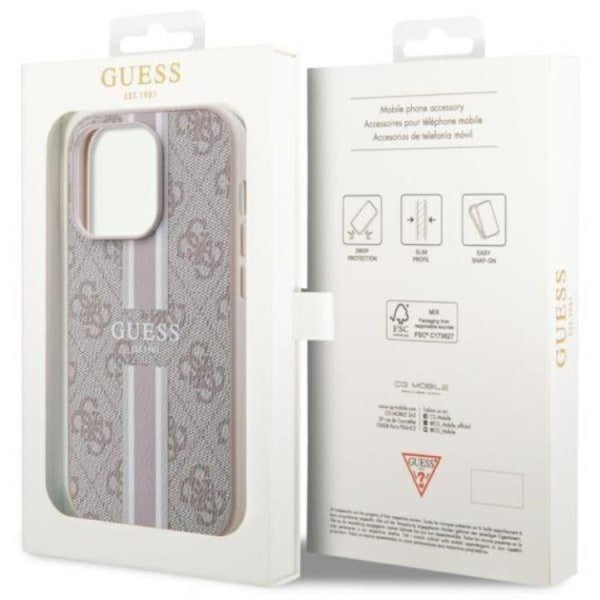 Guess iPhone 14 Pro Mobilskal MagSafe 4G Printed Stripes Rosa