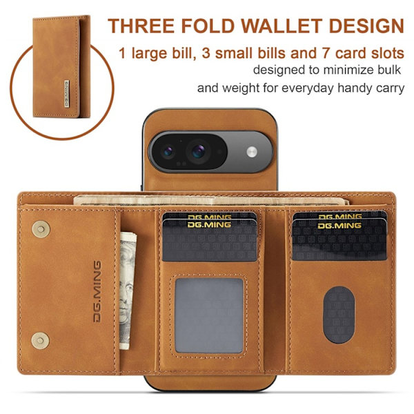 DG.MING Google Pixel 10 Pro/10 Plånboksfodral Detatchable M1 Brun