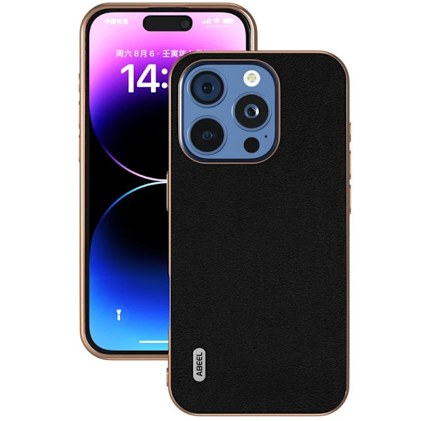 ABEEL Mobilskal till iPhone 16 Pro Electroplating Äkta Läder Svart