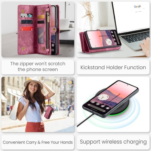 CASEME Plånboksfodral Konstläder till Google Pixel 9 Pro XL - Röd