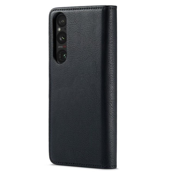 DG.MING Sony Xperia 1 V lompakkokotelo aitoa nahkaa 2in1 - musta
