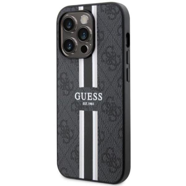 Guess iPhone 14 Pro Mobilskal MagSafe 4G Printed Stripes Sort Black