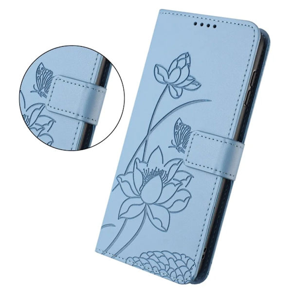iPhone 17 Pro Max Konstläder Plånboksfodral Lotus Imprint - Blå Blå