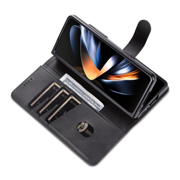 AZNS Samsung Galaxy Z Fold4 Plånboksfodral Konstläder - Svart