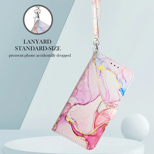 iPhone 17 Plånboksfodral Marble Pattern med Rem LS005 Roséguld