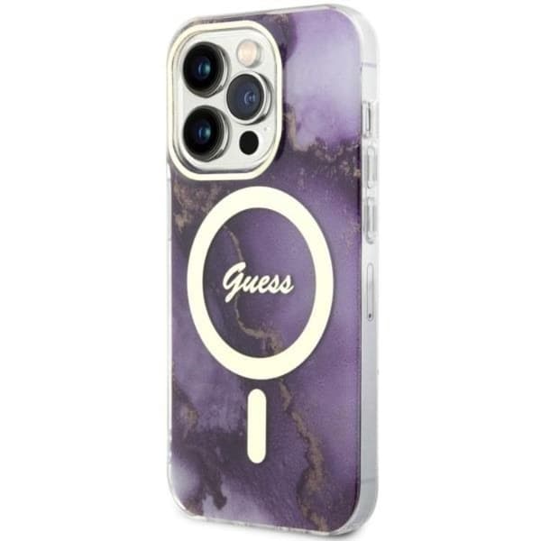 Guess iPhone 14 Pro Mobilskal MagSafe Guld Marble - Lilla Lila