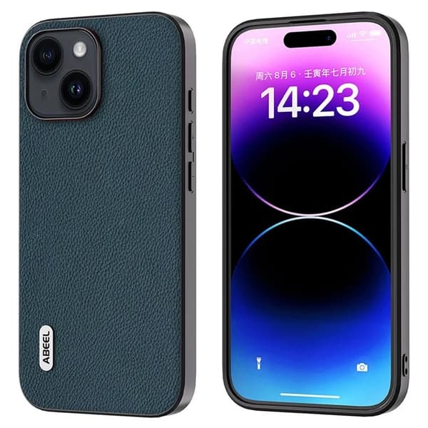 ABEEL Mobilskal till iPhone 15 Äkta Läder Litchi - Grön Grön