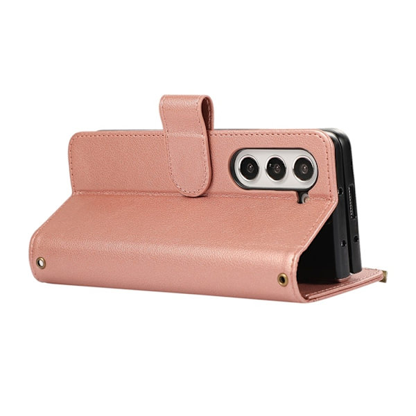 Galaxy Z Fold 7 Plånboksfodral Multi Zipper Läder - Roséguld Roséguld
