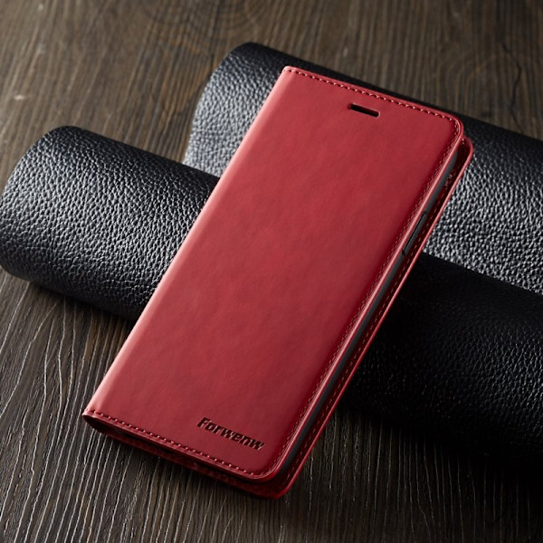 FORWENW iPhone 11 Plånboksfodral Konstläder - Röd