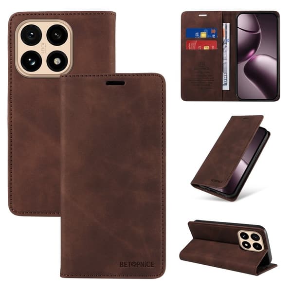 BETOPNICE Xiaomi 15T Plånboksfodral Konstläder - Brun - RFID Blocking