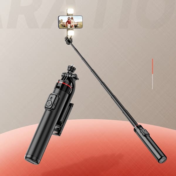 Selfiestick Teleskopstativ 1.3m Auminiumlegering Med Dubbel Lampa