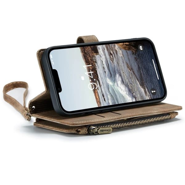 CASEME C30 Plånboksfodral för iPhone 14 6.1 tum, Brun Konstläder