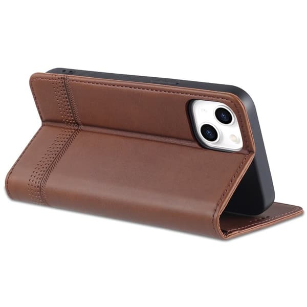 AZNS iPhone 15 Plus Plånboksfodral i Konstläder - Brun - Ställfunktion