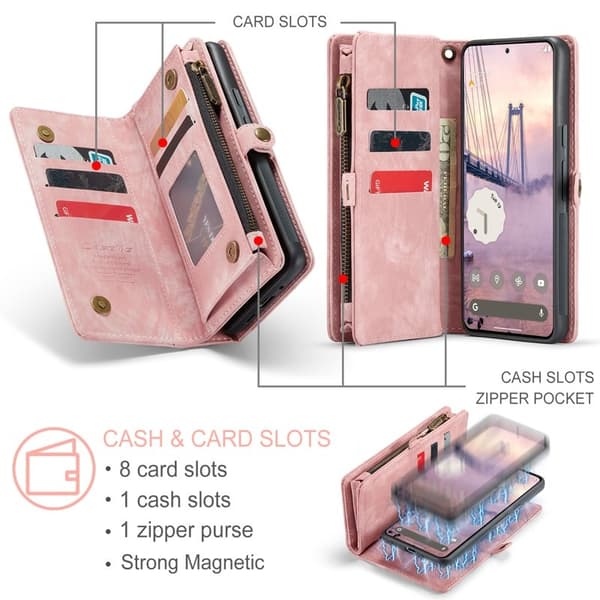CASEME 008 Plånboksfodral till Google Pixel 9 Pro i Konstläder - Rosa