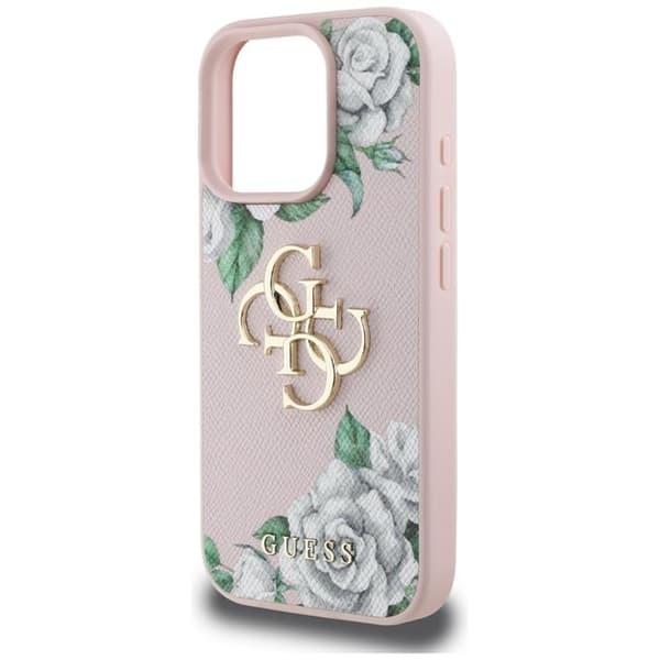 Guess Mobilskal till iPhone 16 Pro Grained Roses Big 4G logo - Rosa