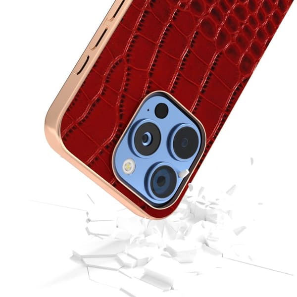 ABEEL Mobilskal till iPhone 16 Pro Max Äkta Läder Krokodil Röd