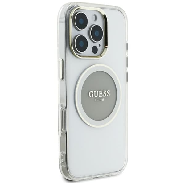Guess Telefontaske til iPhone 16 Pro Max MagSafe Metal Circle Logo - Grå Grå