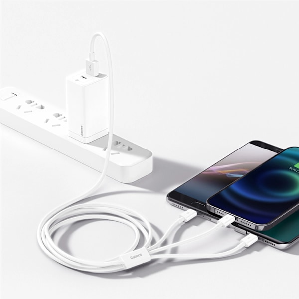 Baseus 3in1 USB-A till USB-C Lightning microUSB kabel 1m 3.5A Vit