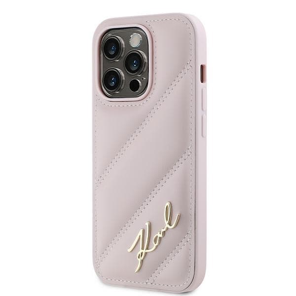 Karl Lagerfeld iPhone 14 Pro Cover MagSafe Quiltet Script Pink