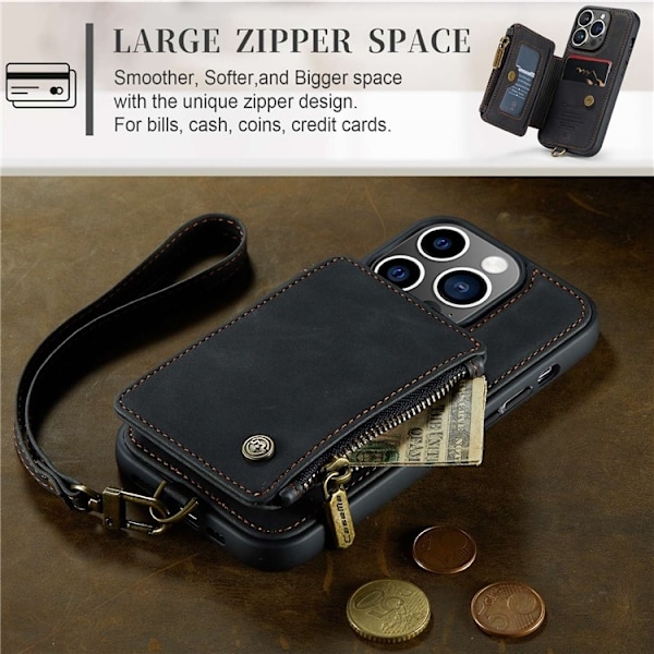 CASEME iPhone 14 Pro Max Plånboksfodral C20 Zipper Kickstand - Svart Svart