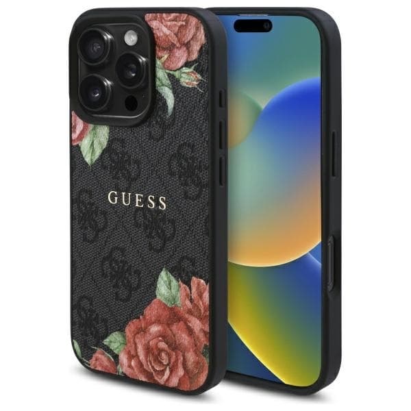 Guess telefonetui til iPhone 16 Pro Max MagSafe 4G Blomsterprint - Sort Black