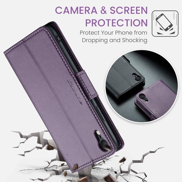 CASEME Plånboksfodral Konstläder iPhone XR RFID-Skydd Lila