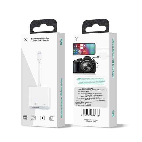 SiGN Lightning & USB-kameraadapter 5V, 1A - Valkoinen Vit