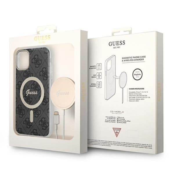 Guess iPhone 11 Magsafe Skal 4G Print + Trådløs Oplader - Sort Black