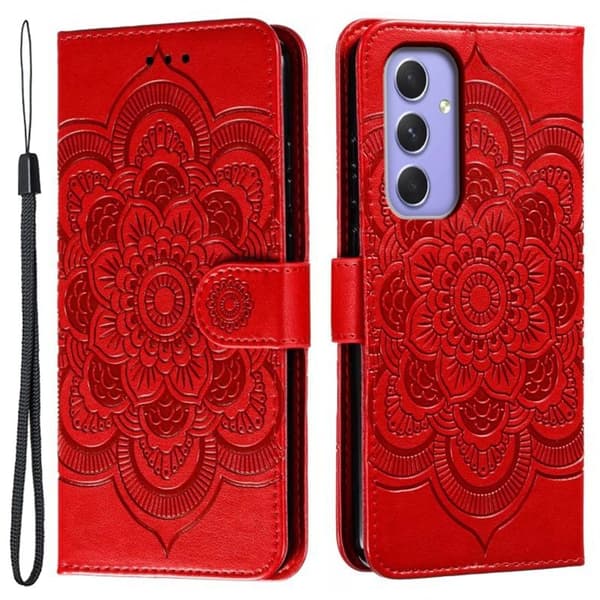 Samsung Galaxy S26 Plånboksfodral Konstläder Mandala Tryck - Röd