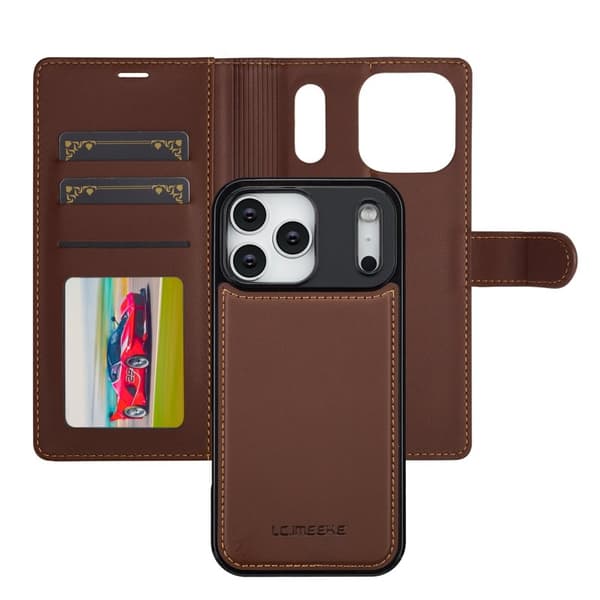 LC.IMEEKE L2 Series iPhone 17 Pro Plånboksfodral Konstläder - Brun