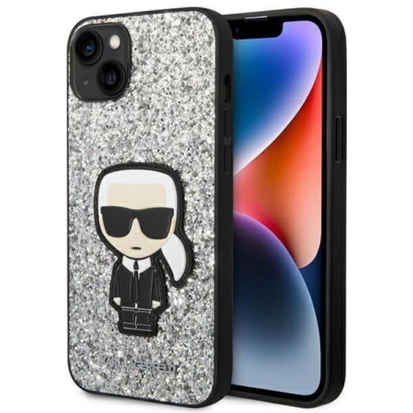 Karl Lagerfeld iPhone 14 Plus Skal Glitter Flakes Ikonik - Silve