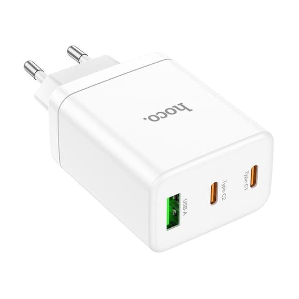 Hoco Vægoplader 35W 2xType C+USB A N33 - Hvid Vit